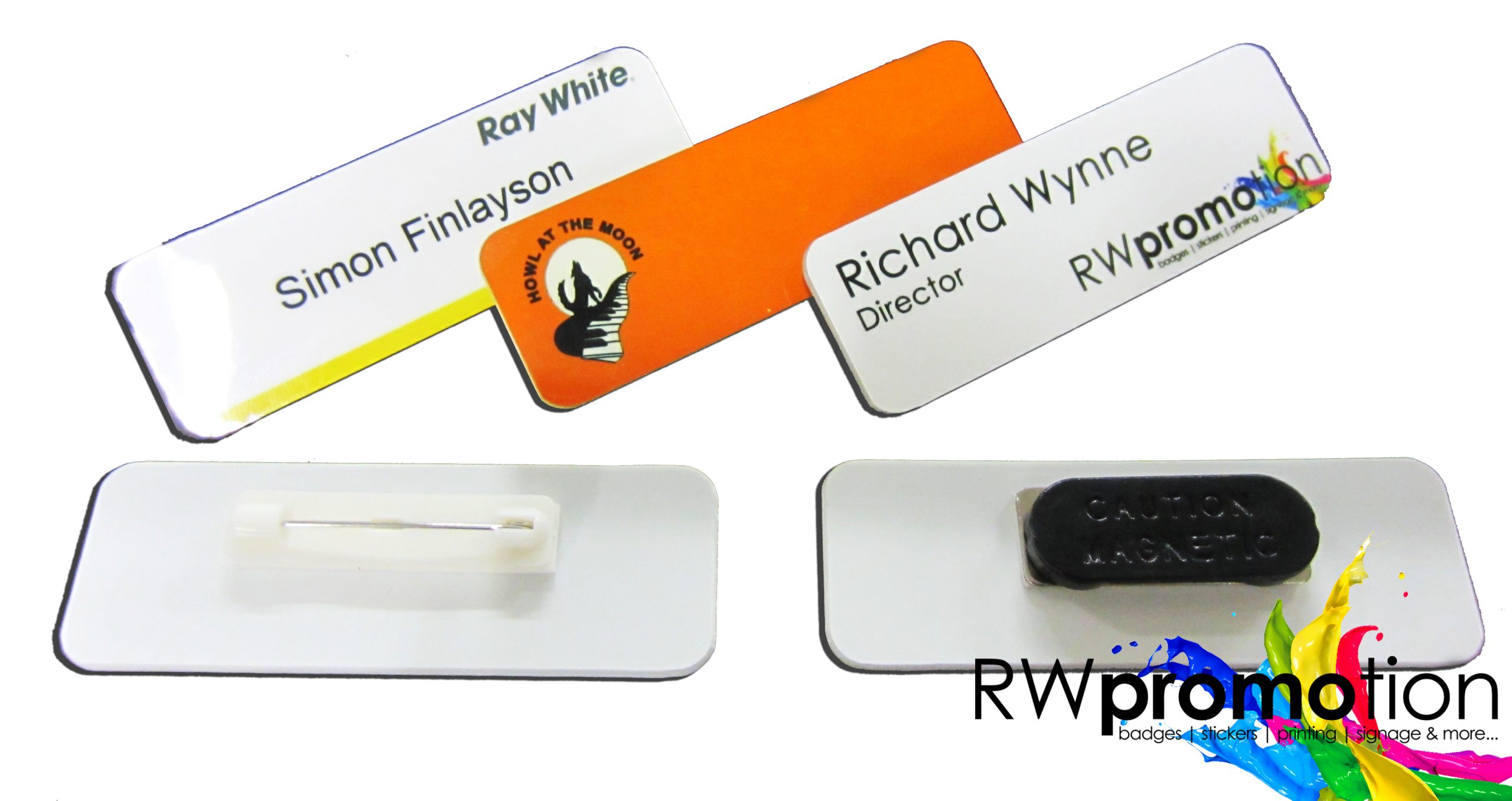 Express Corporate Name Badges or Pin Back Large Quantities